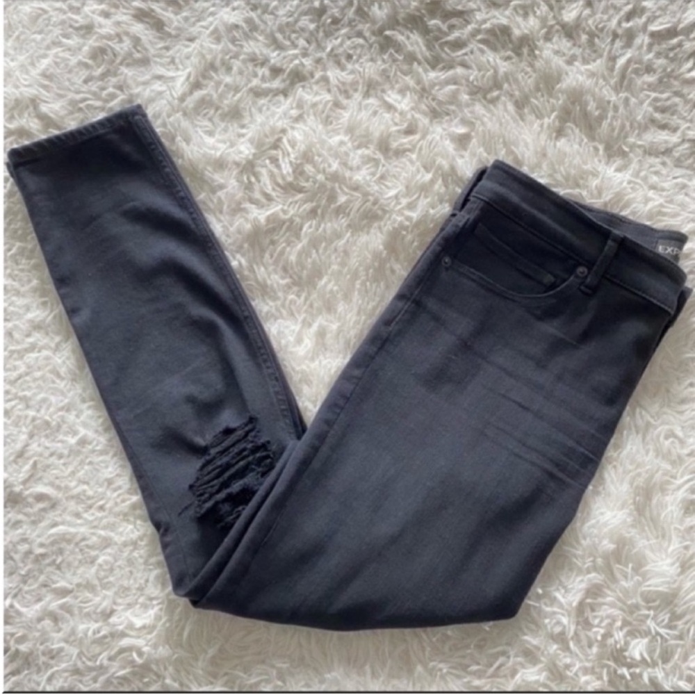 Women's Black Express High Waisted Ripped Skinny Jeans Size 10 Petite